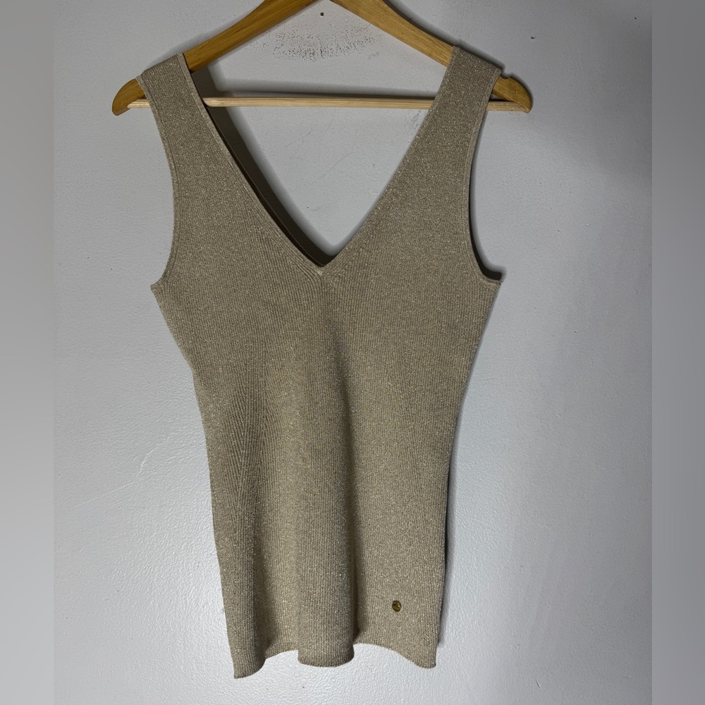 Ted Baker Size 3 (6-8) Gold Shimmer Sleeveless V Neck Sweater